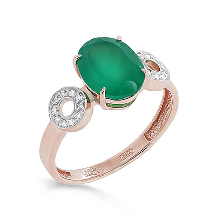 Кольцо из красного золота с бриллиантами, ониксом