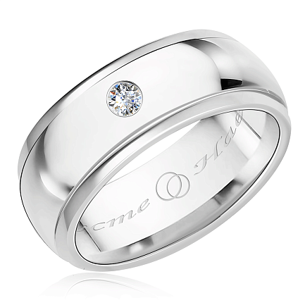 Кольцо обручальное из белого золота с бриллиантом