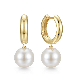 Серьги Конго из желтого золота с жемчугом