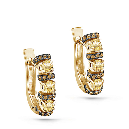 Серьги с английским замком из желтого золота с бриллиантами