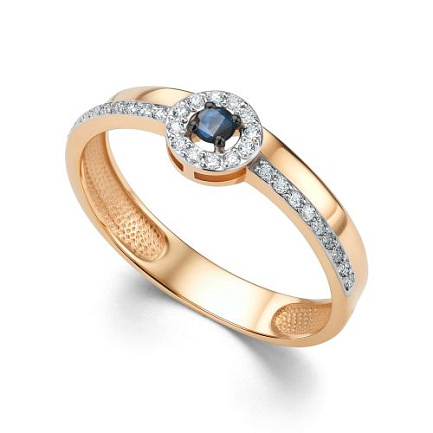 Кольцо из красного золота с бриллиантами, сапфиром