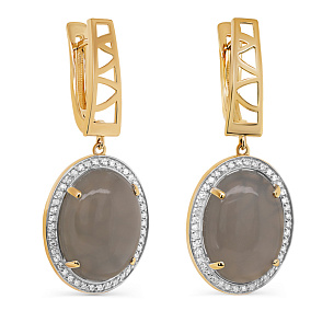 Серьги с английским замком из желтого золота с бриллиантами, лунными