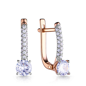 Серьги с английским замком из красного золота с фианитом