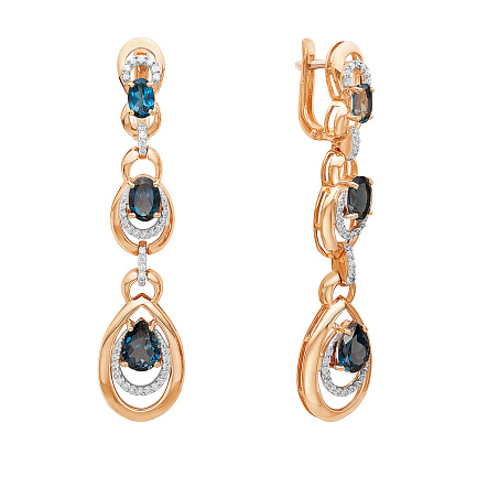 Серьги из комбинированного золота с бриллиантами, топазами