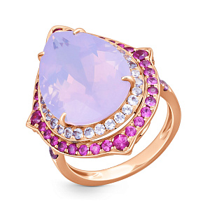 Кольцо из красного золота с аметистом, сапфирами