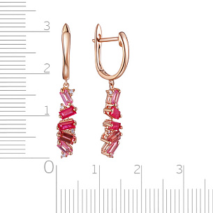 Серьги с английским замком из красного золота с бриллиантами, сапфиром и турмалином