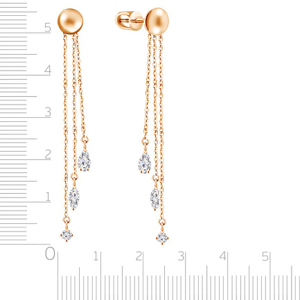 Пусеты из красного золота с фианитом