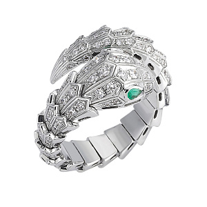 Кольцо из белого золота с бриллиантами, изумрудом
