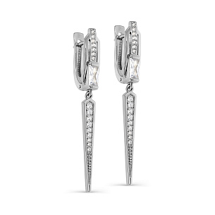 Серьги с английским замком из серебра с фианитом