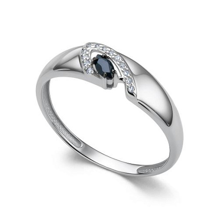 Кольцо из белого золота с бриллиантами, сапфиром
