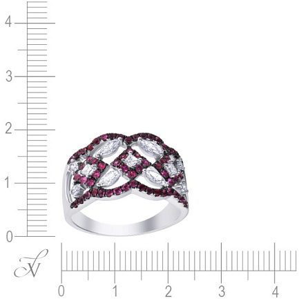 Кольцо из белого золота с бриллиантами, рубинами
