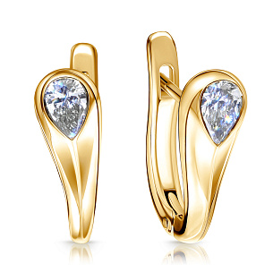 Серьги с английским замком из желтого золота с бриллиантом