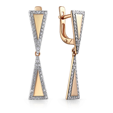 Серьги с английским замком из красного золота с фианитом