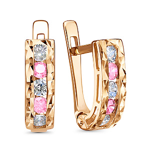 Серьги с английским замком из красного золота с фианитами