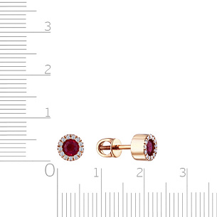 Пусеты из красного золота с бриллиантами и рубином