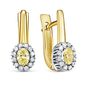 Серьги с английским замком из желтого золота с бриллиантами