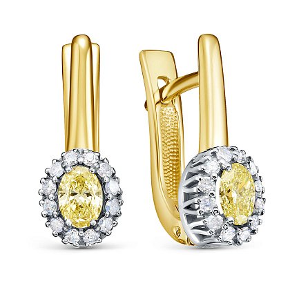 Серьги с английским замком из желтого золота с бриллиантами