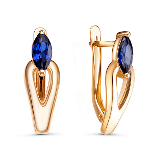 Серьги с английским замком из красного золота с сапфирами