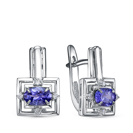 Серьги из белого золота с бриллиантами, танзанитами