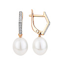 Серьги с английским замком из красного золота с жемчугом