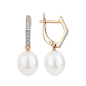 Серьги с английским замком из красного золота с жемчугом