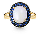 Кольцо из желтого золота с опалом, сапфирами