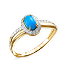 Кольцо из желтого золота с бриллиантами, бирюзой