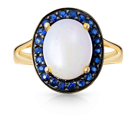 Кольцо из желтого золота с опалом, сапфирами
