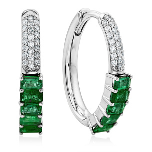 Серьги из белого золота с изумрудом