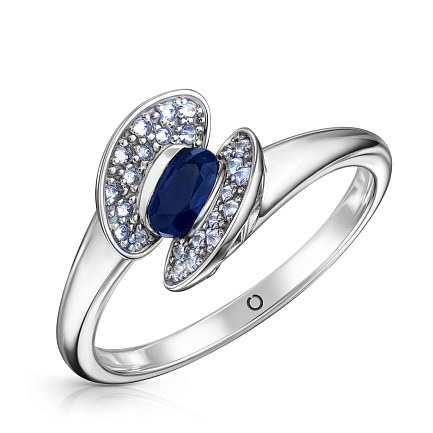 Кольцо из белого золота с бриллиантами, сапфиром