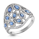 Кольцо из белого золота с бриллиантами, сапфирами