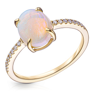 Кольцо из желтого золота с бриллиантами, опалом