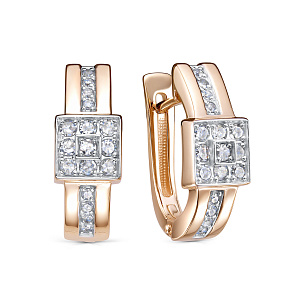 Серьги с английским замком из красного золота с бриллиантом