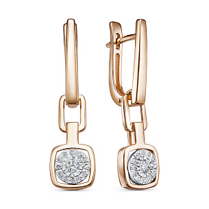 Серьги с английским замком из красного золота с бриллиантом