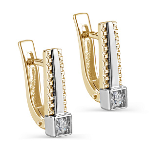 Серьги с английским замком из желтого золота с бриллиантом