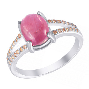 Кольцо из серебра с корундом, фианитом