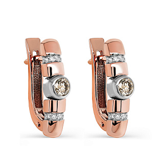 Серьги с английским замком из красного золота с бриллиантами