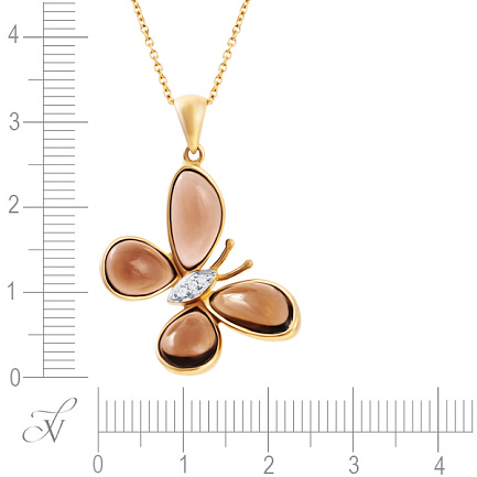 Подвеска из желтого золота с бриллиантами, раухтопазами