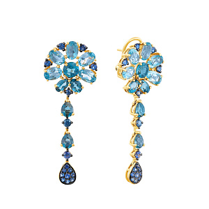 Серьги из желтого золота с сапфирами, топазами