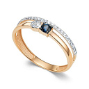 Кольцо из красного золота с бриллиантами, сапфиром
