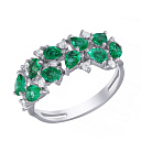 Кольцо из белого золота с бриллиантами, изумрудами