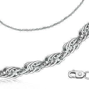 Цепь автомат из серебра, плетение тройное кордовое