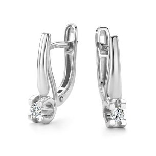 Серьги с английским замком из белого золота с бриллиантом
