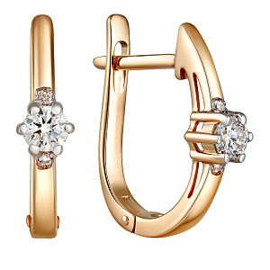Серьги с английским замком из красного золота с бриллиантами