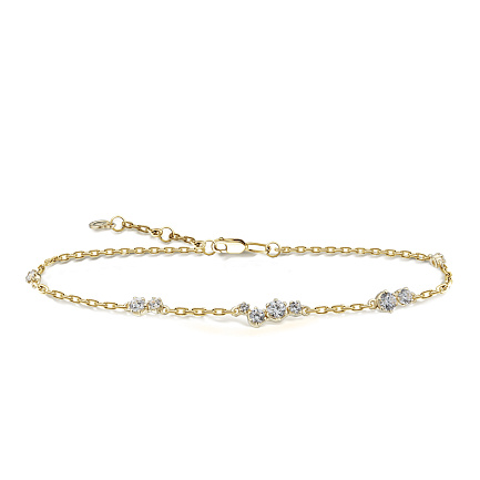 Браслет декоративный из желтого золота с фианитом, плетение якорное