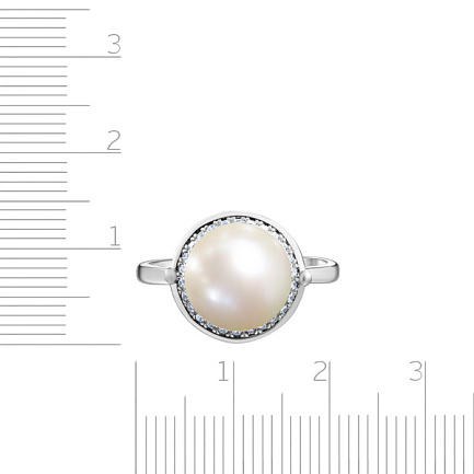 Кольцо из серебра с жемчугом, фианитом