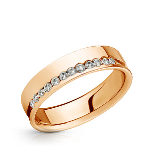 Кольцо обручальное из красного золота с бриллиантами