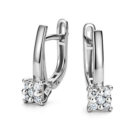 Серьги с английским замком из белого золота с бриллиантами
