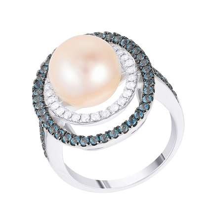 Кольцо из белого золота с бриллиантами, жемчугом