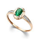 Кольцо из красного золота с бриллиантами, изумрудом